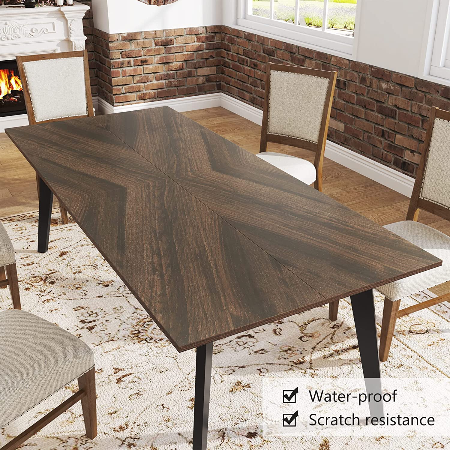 Wood Dining Table, Farmhouse Rectangular Kitchen Table for 6 People