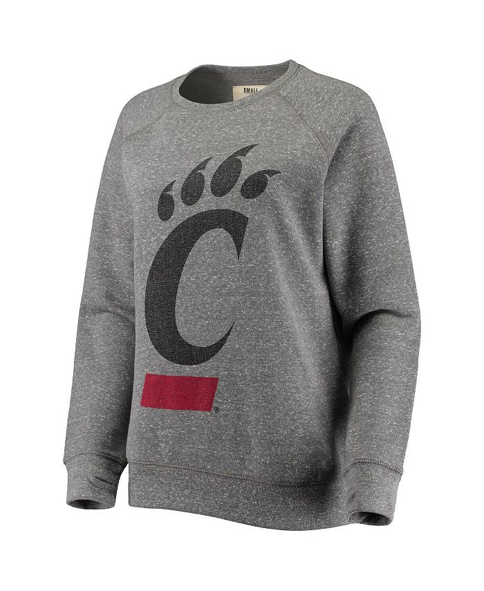 Women's Heathered Gray Cincinnati Bearcats Big Logo Knobi Fleece Raglan Pullover Sweatshirt