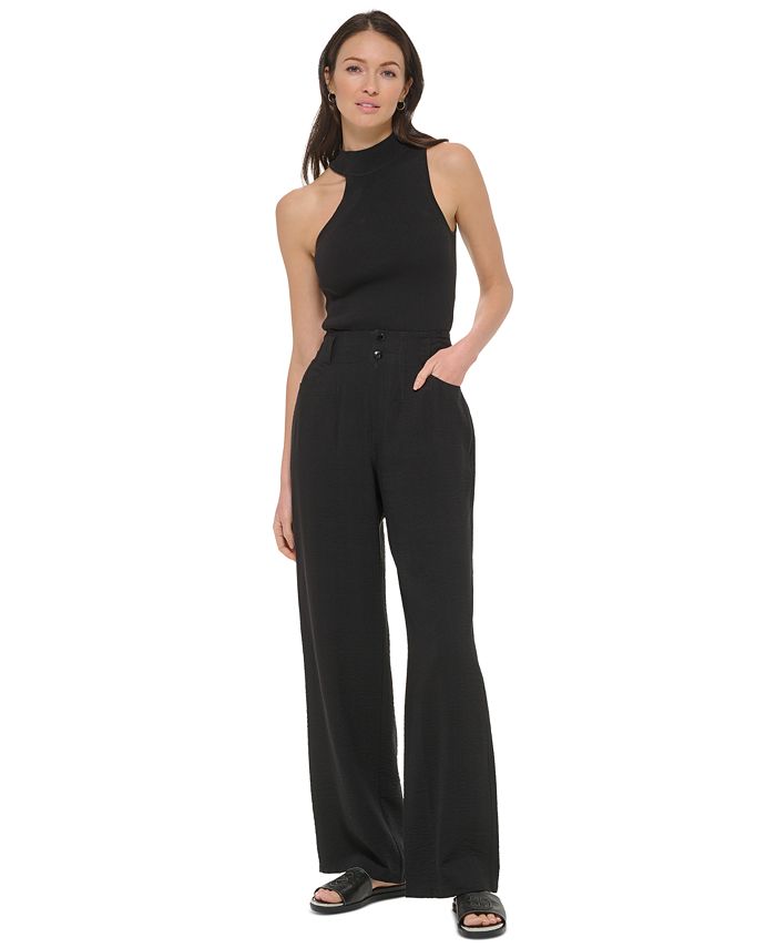 Women's Crinkled High Rise Front-Zip Pants