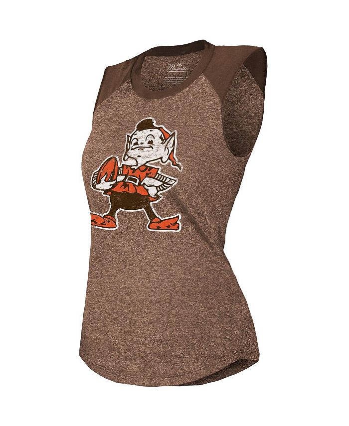 Women's Threads Brown Cleveland Browns Retro Tri-Blend Raglan Muscle Tank Top