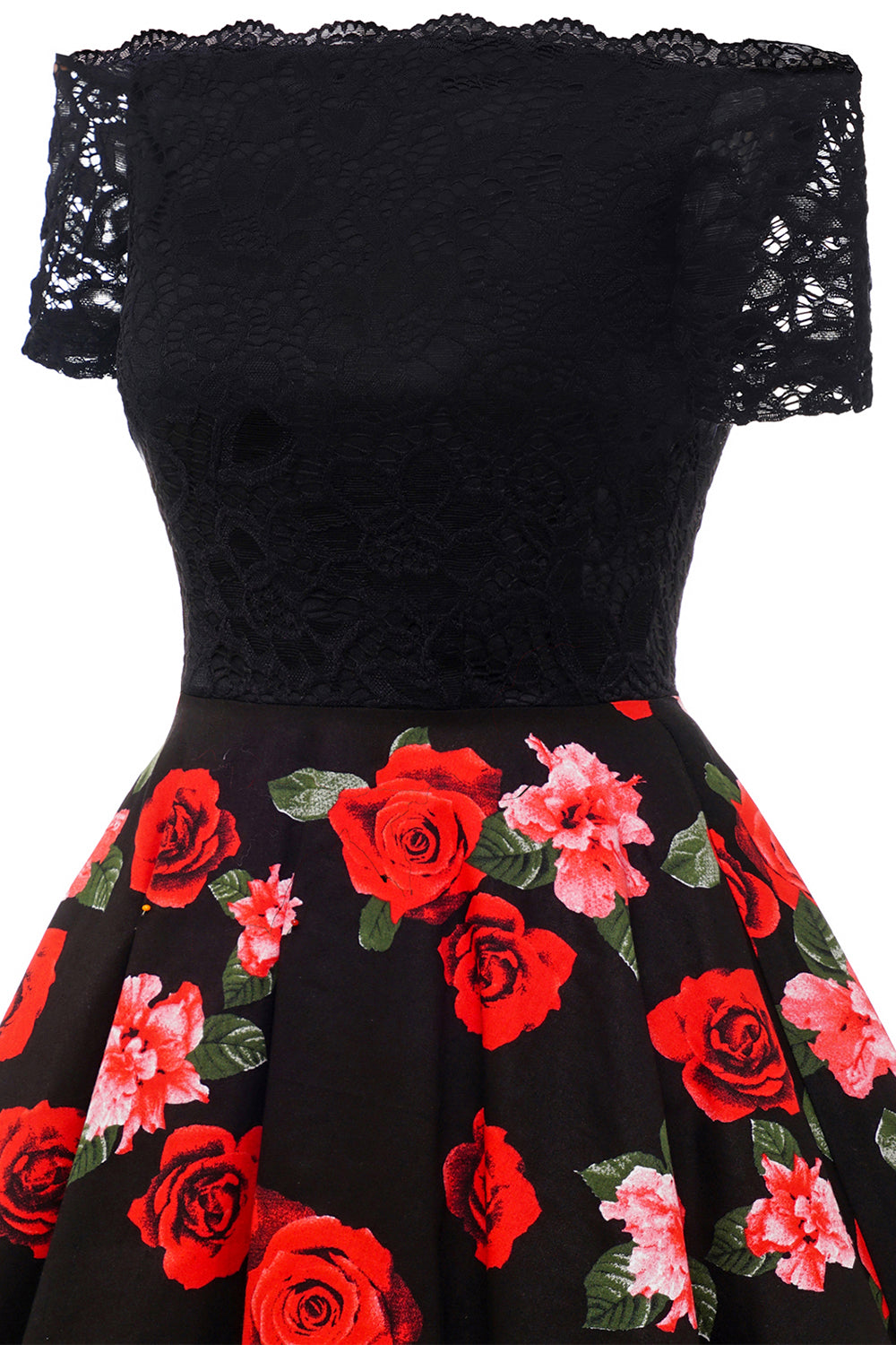 Printed Short Sleeves Lace Dress
