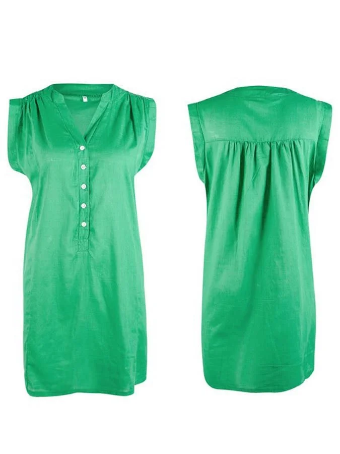 women's v-neck button sleeveless dress