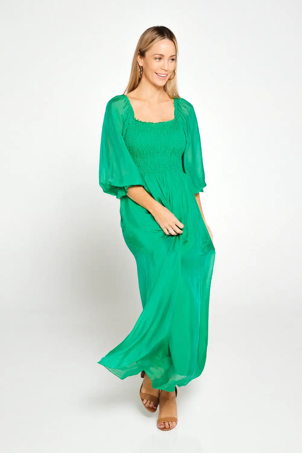 Viviette Silk Dress - Emerald Green