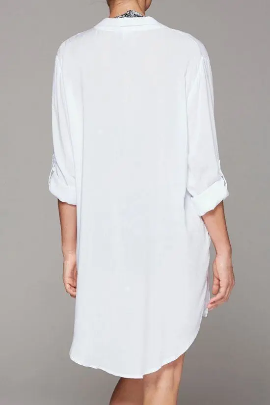 OVERSIZE SPLIT SIDES BUTTON-UP TUNIC COVER UP WHITE BLOUSE