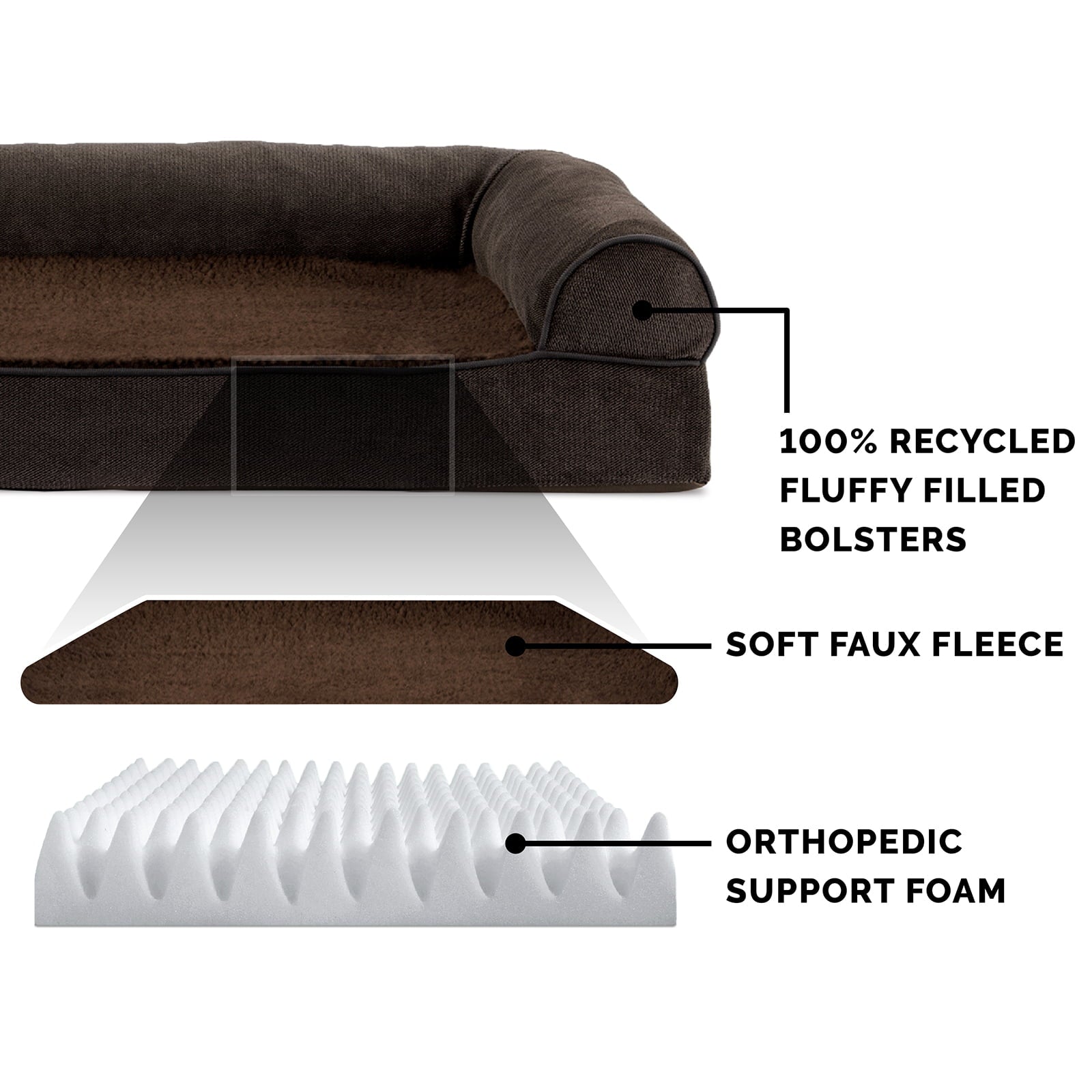 FurHaven Pet Products | Faux Fleece and Chenille Soft Woven Orthopedic Sofa Dog Bed - Coffee， Jumbo