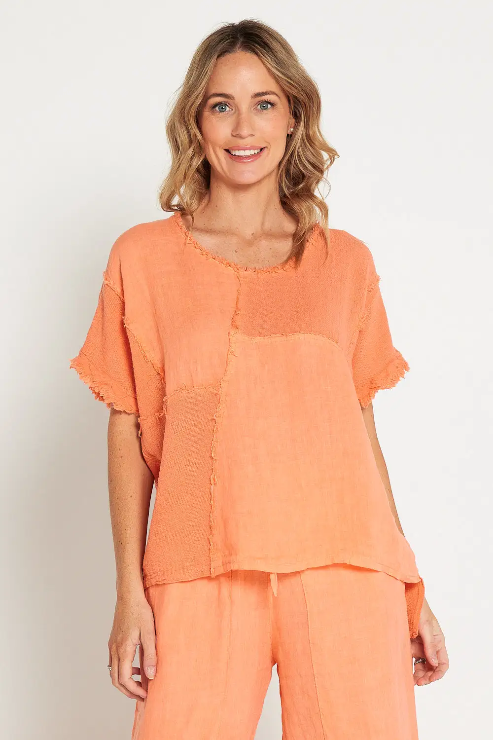 Crete Linen Top - Peach