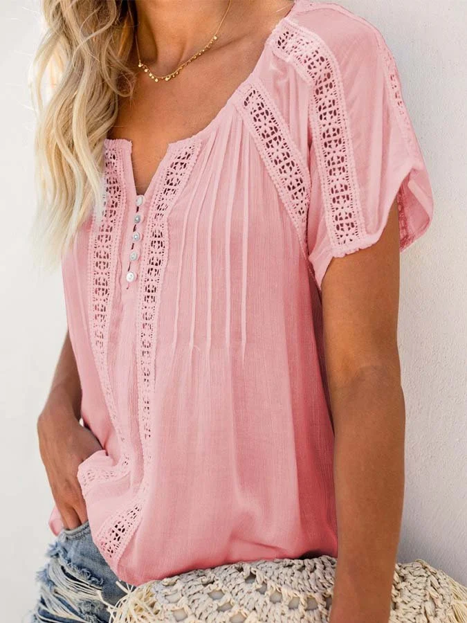 Women's Lace Panel Cutout Button Shirt