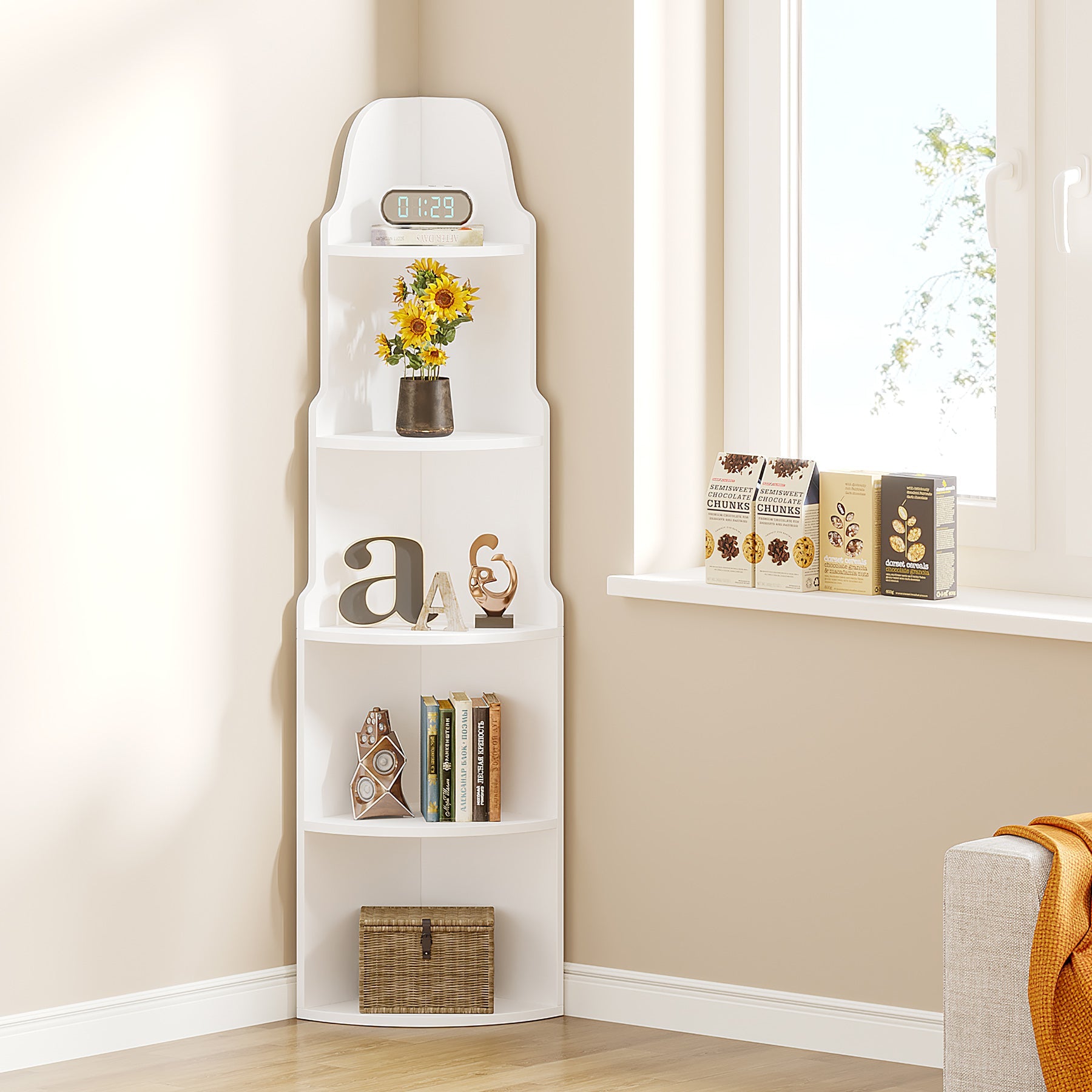 5-Tier Corner Shelf, Modern Corner Bookcase Storage Rack