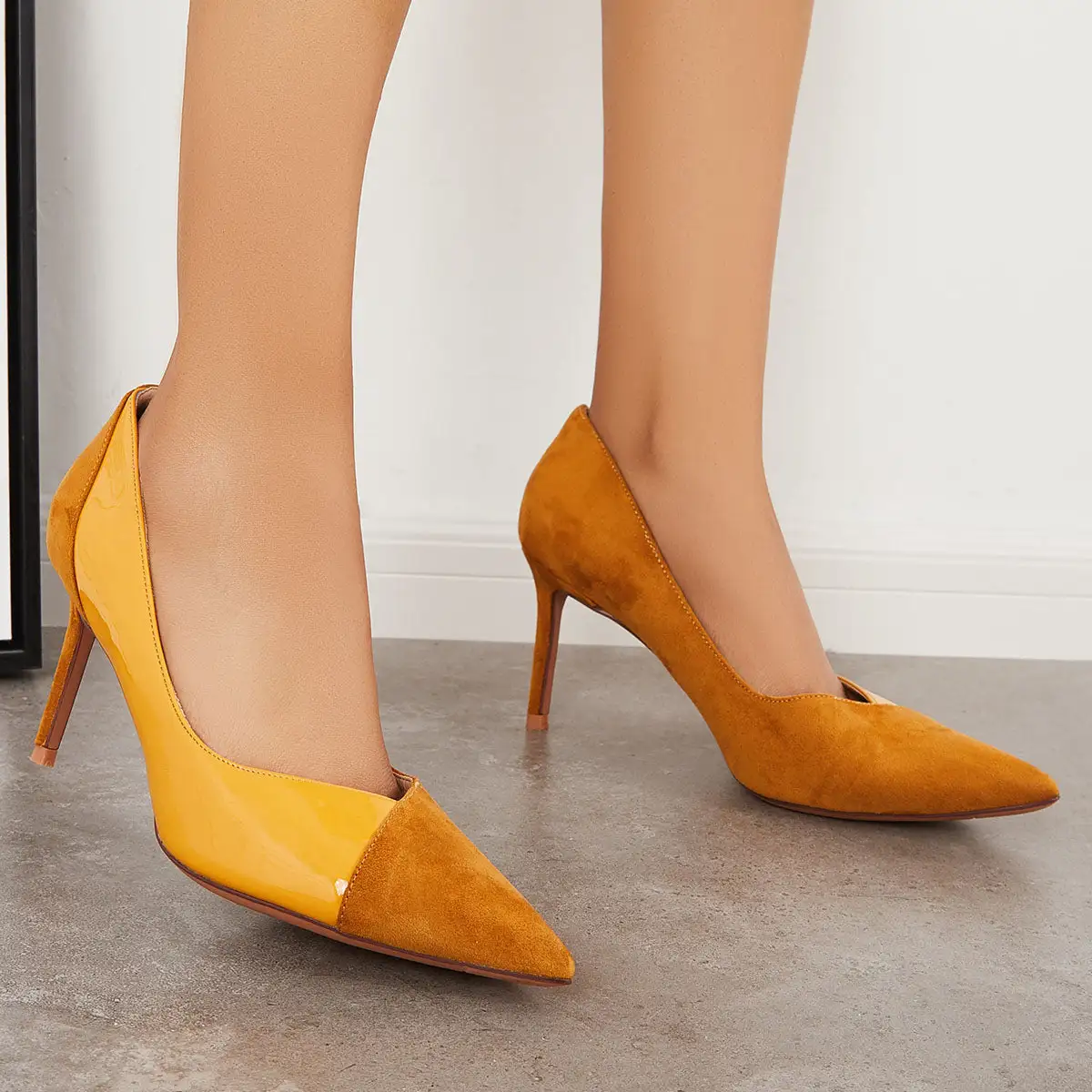 Pointy Toe Two Tone Stiletto High Heels Slip on Pumps