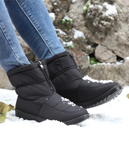 Black Front-Zip Waterproof Snow Boot - Women