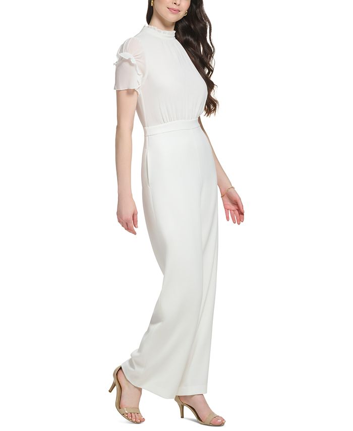 Women's Ruffled Mixed-Media Jumpsuit