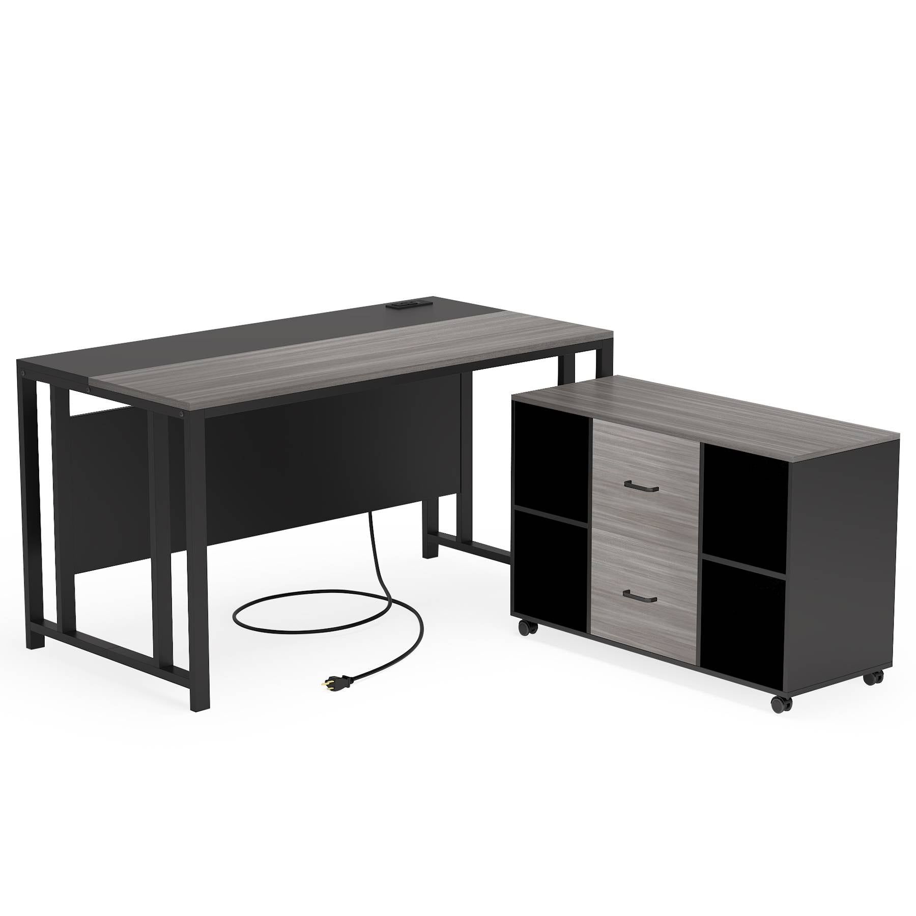 L-Shaped Desk with Power Outlet, 55