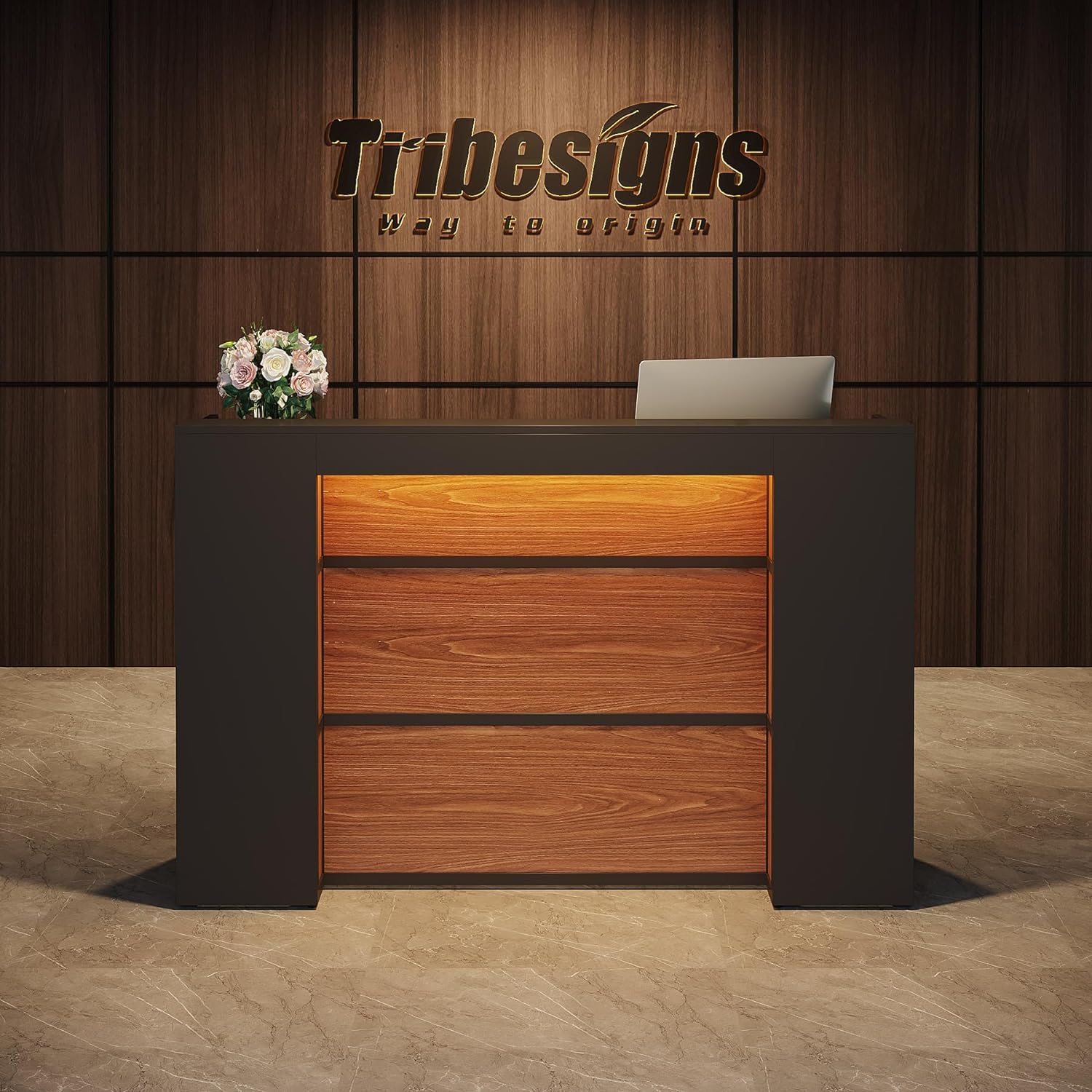 Modern Reception Desk, Large Counter Table Front Desk with LED Lights