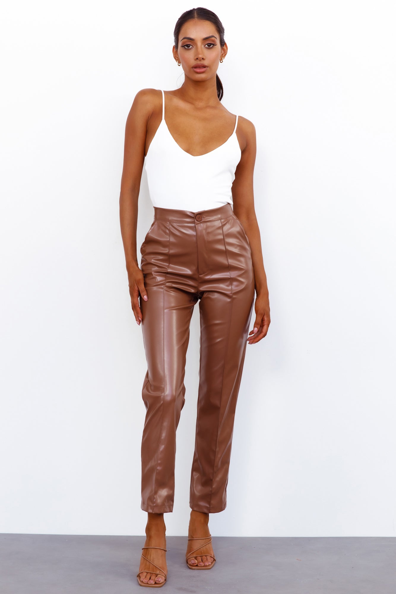 Baddie Central Faux Leather Pants Brown