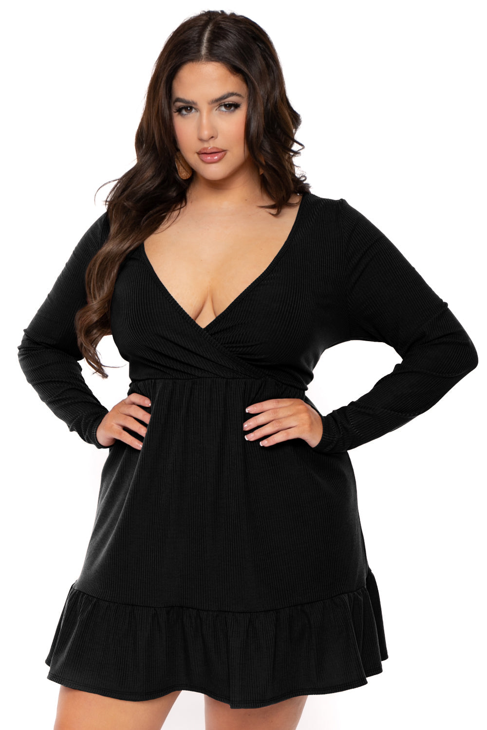 Plus Size Zuri Ribbed Flare Dress- Black