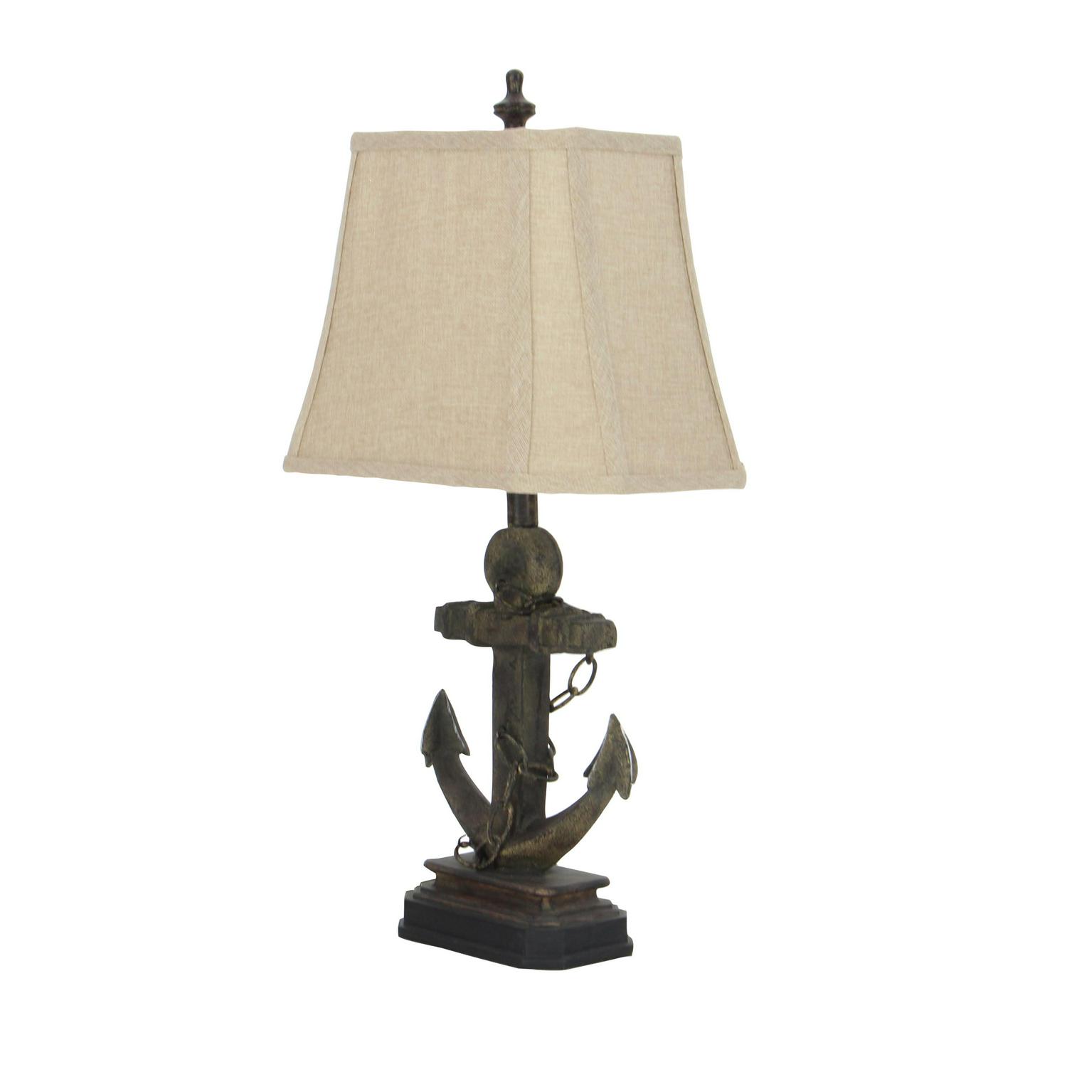 DecMode Brown Polystone Nautical Table Lamp 28 ， Set of 2