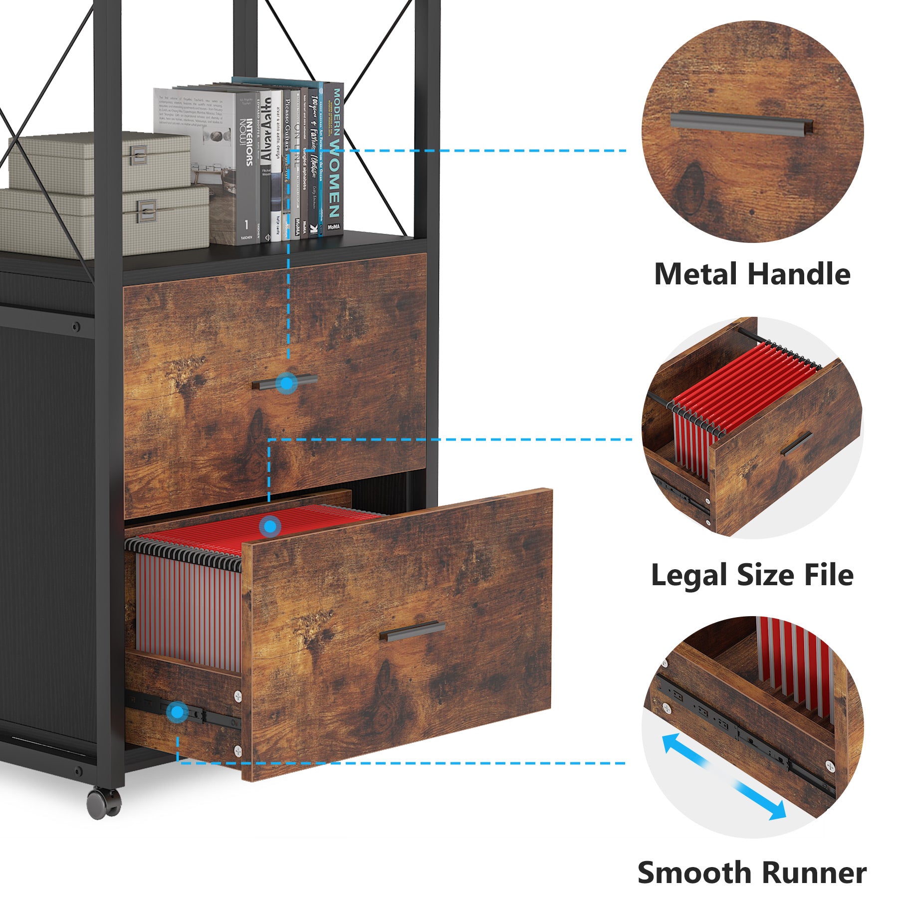 2-Drawer File Cabinet, Rolling Vertical Filing Cabinet for Legal Size