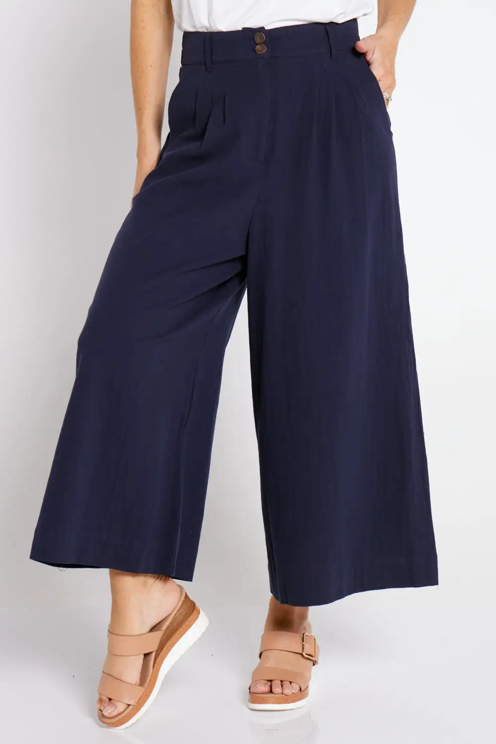 Jetta Upcycled Cotton Culottes - Navy