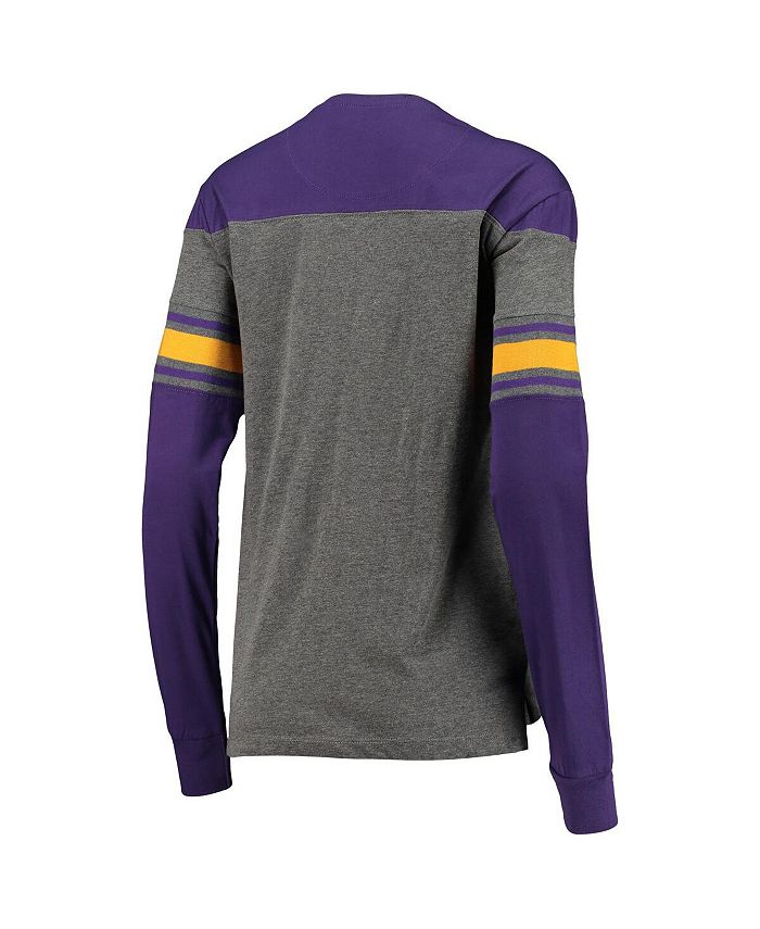 Women's Purple, Heathered Gray LSU Tigers Lizzy Flocking Striped Long Sleeve T-shirt