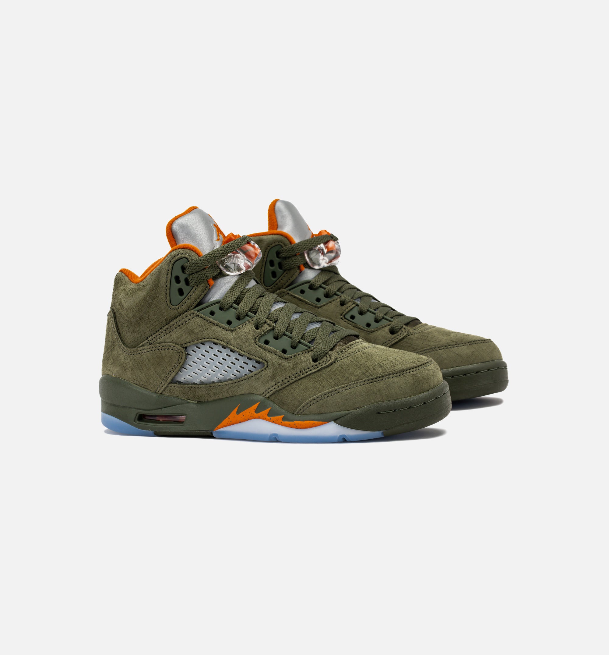 Air Jordan 5 Retro Grade School Lifestyle Shoe - Army Olive/Solar Orange