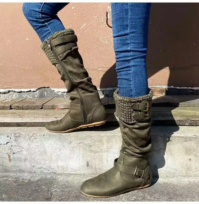 Women's Boots Buckle Woven Knight Boots
