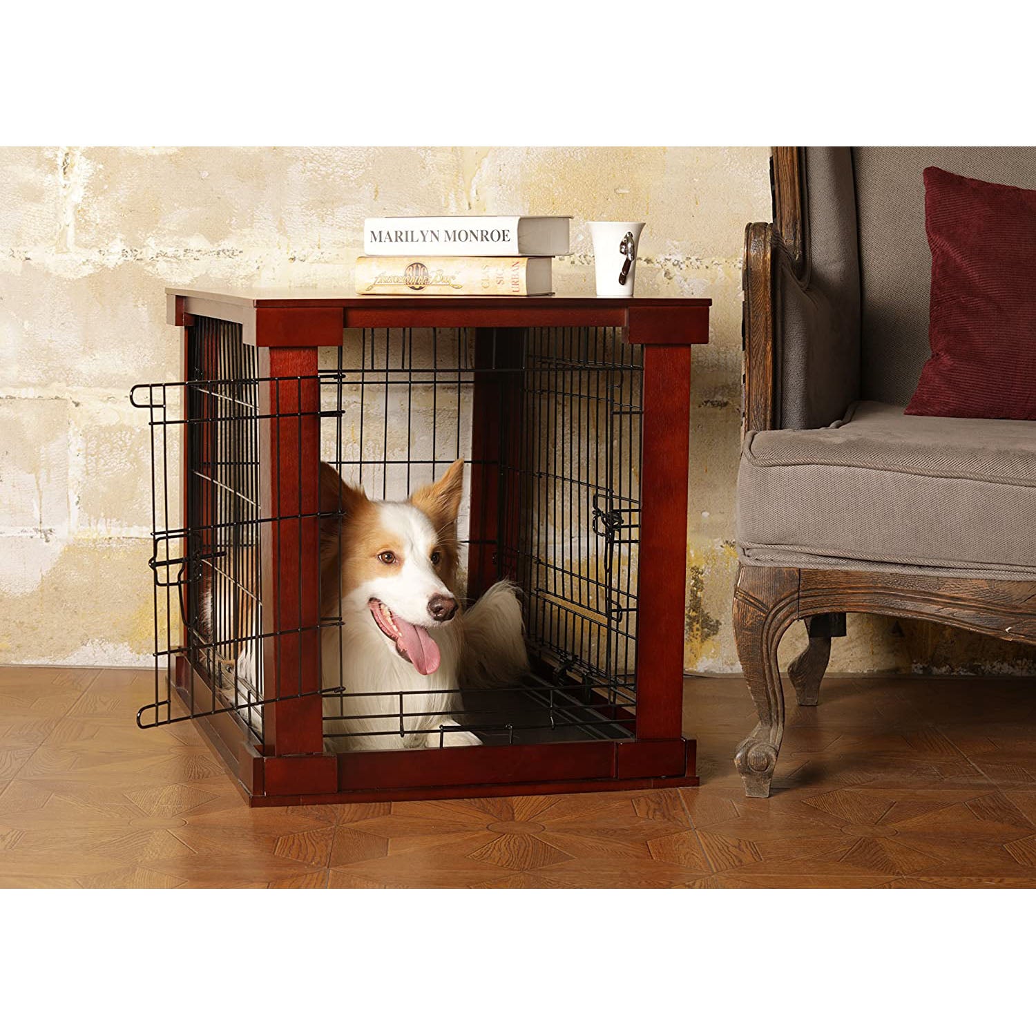 Cage with Crate Cover， Mahogany， Large
