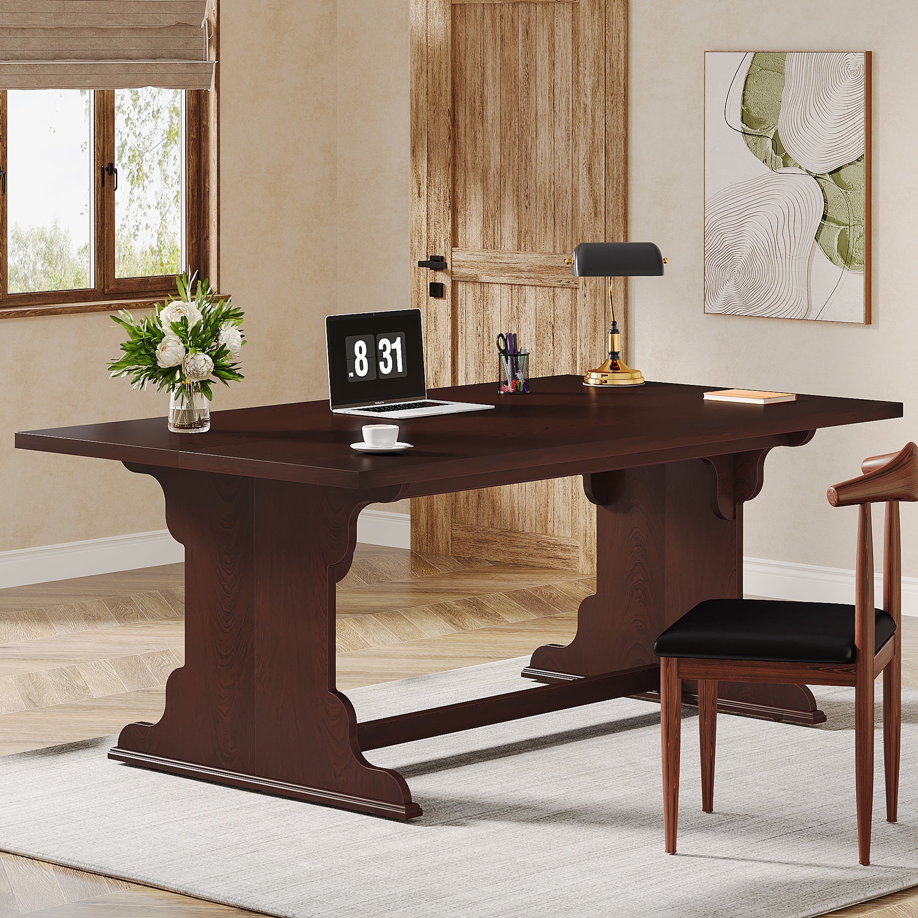 Wood Computer Desk, 63-inch Executive Desk Writing Table