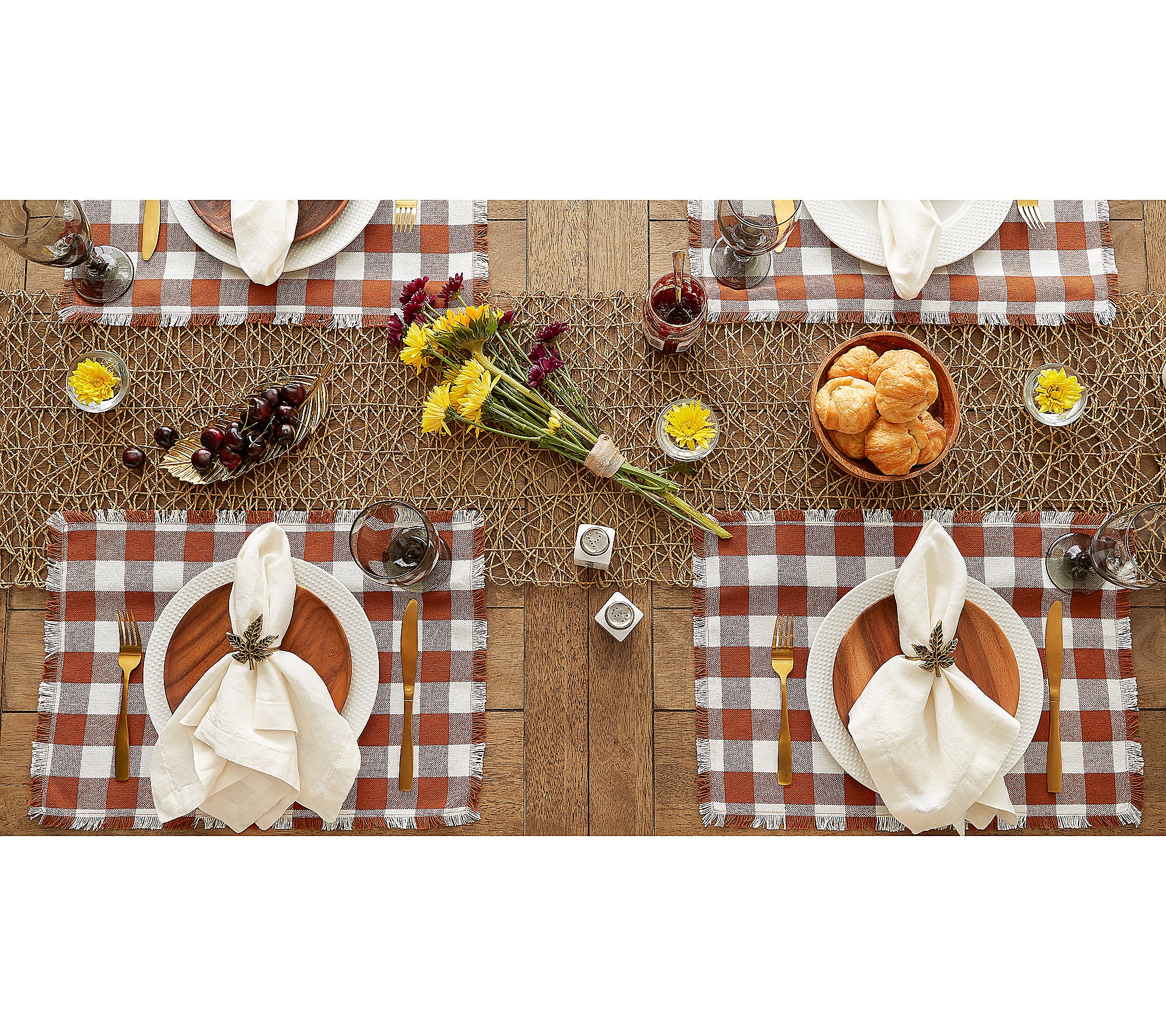 Design Imports Set of 6 Heavyweight Check Fringed Placemats