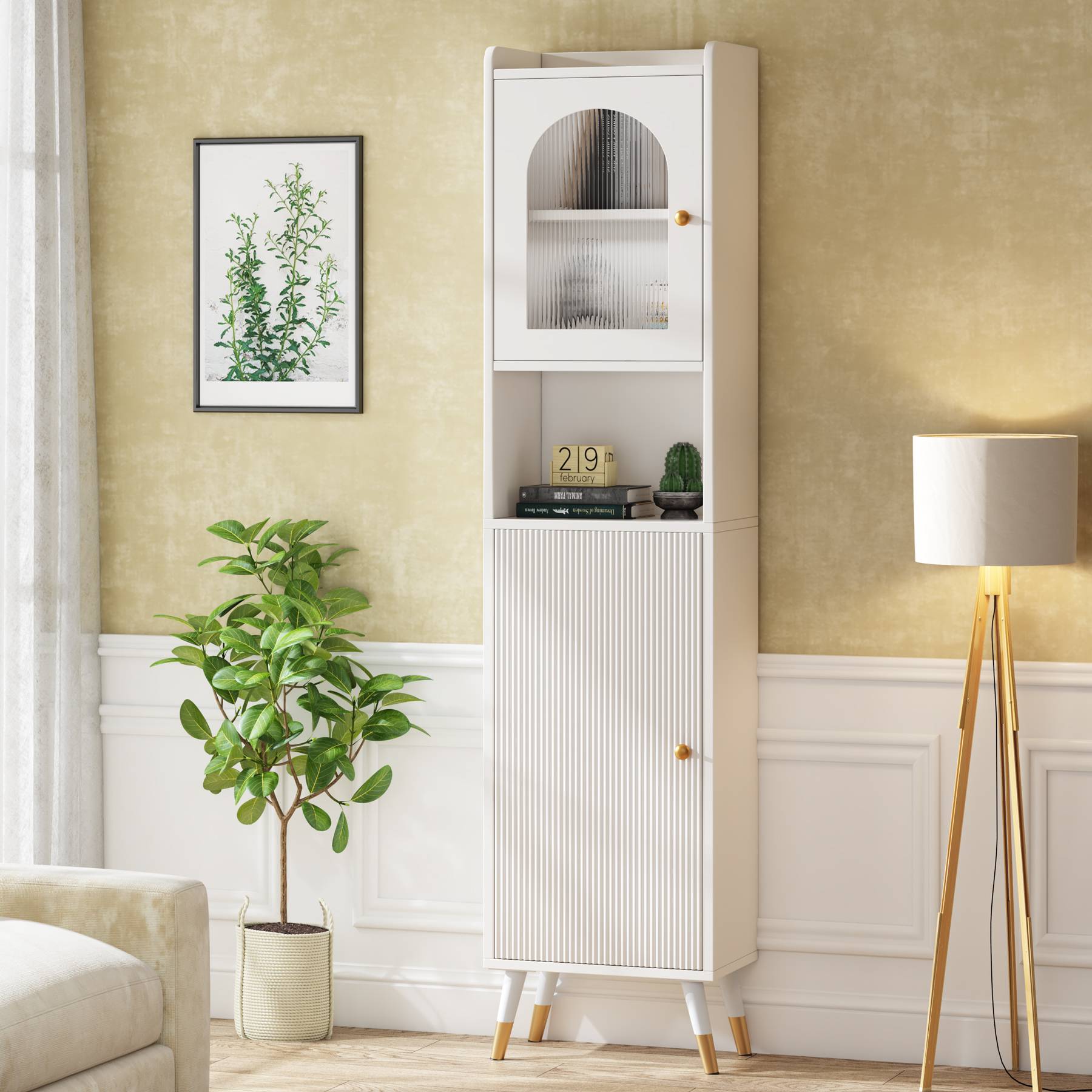 Narrow Storage Cabinet, 67’’ Bathroom Cabinet with 2 Doors and 6 Shelves