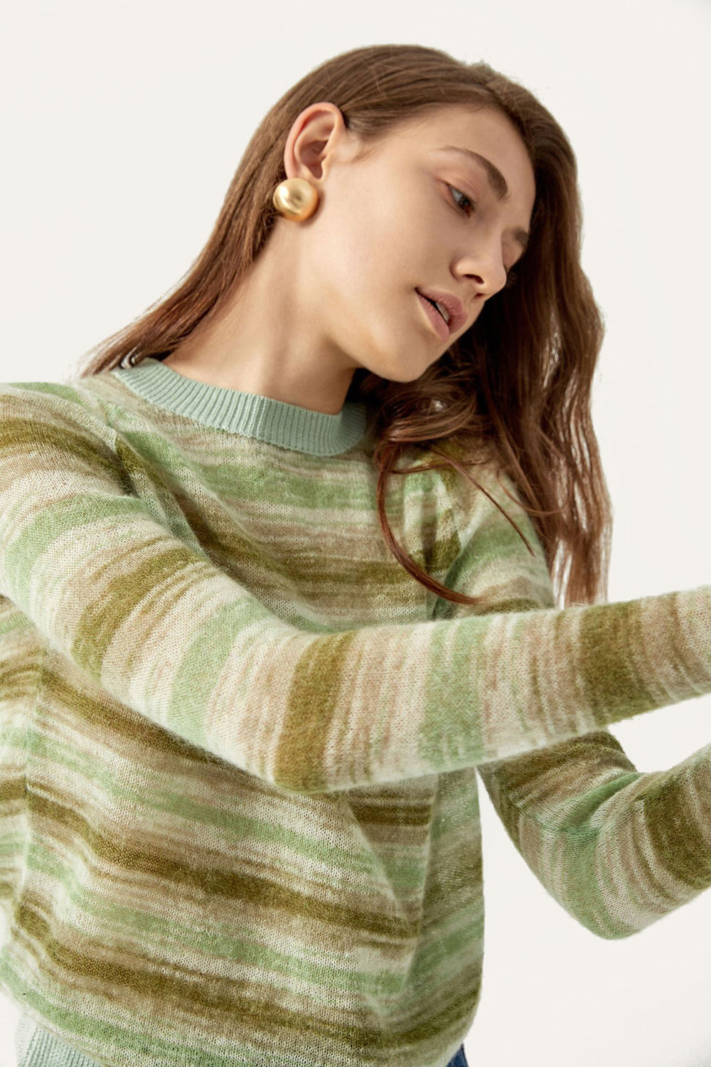 Green Stripes Cropped Mock Neck Sweater
