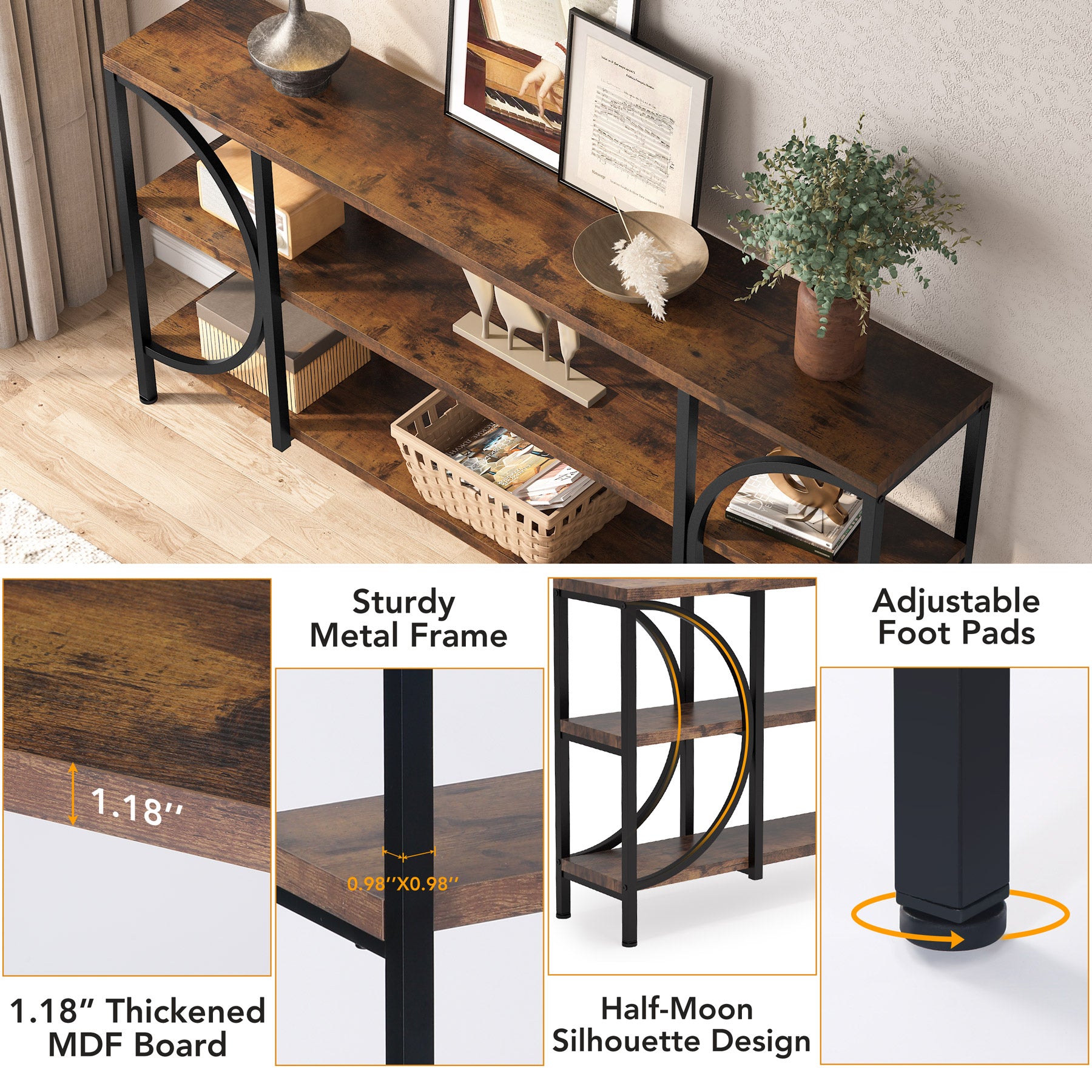 3-Tier Console Table, 70.9