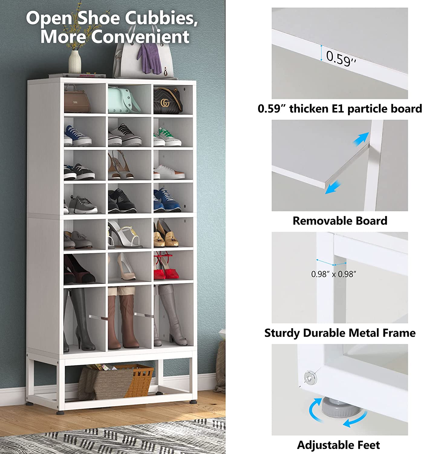 Freestanding Shoe Cabinet, 8-Tier Shoe Storage Rack with 24 Cubbies