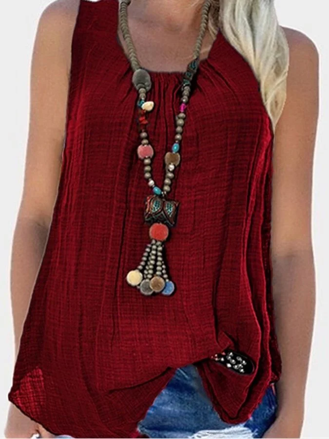 Women's Casual Solid Color Cotton Sleeveless Tank Top