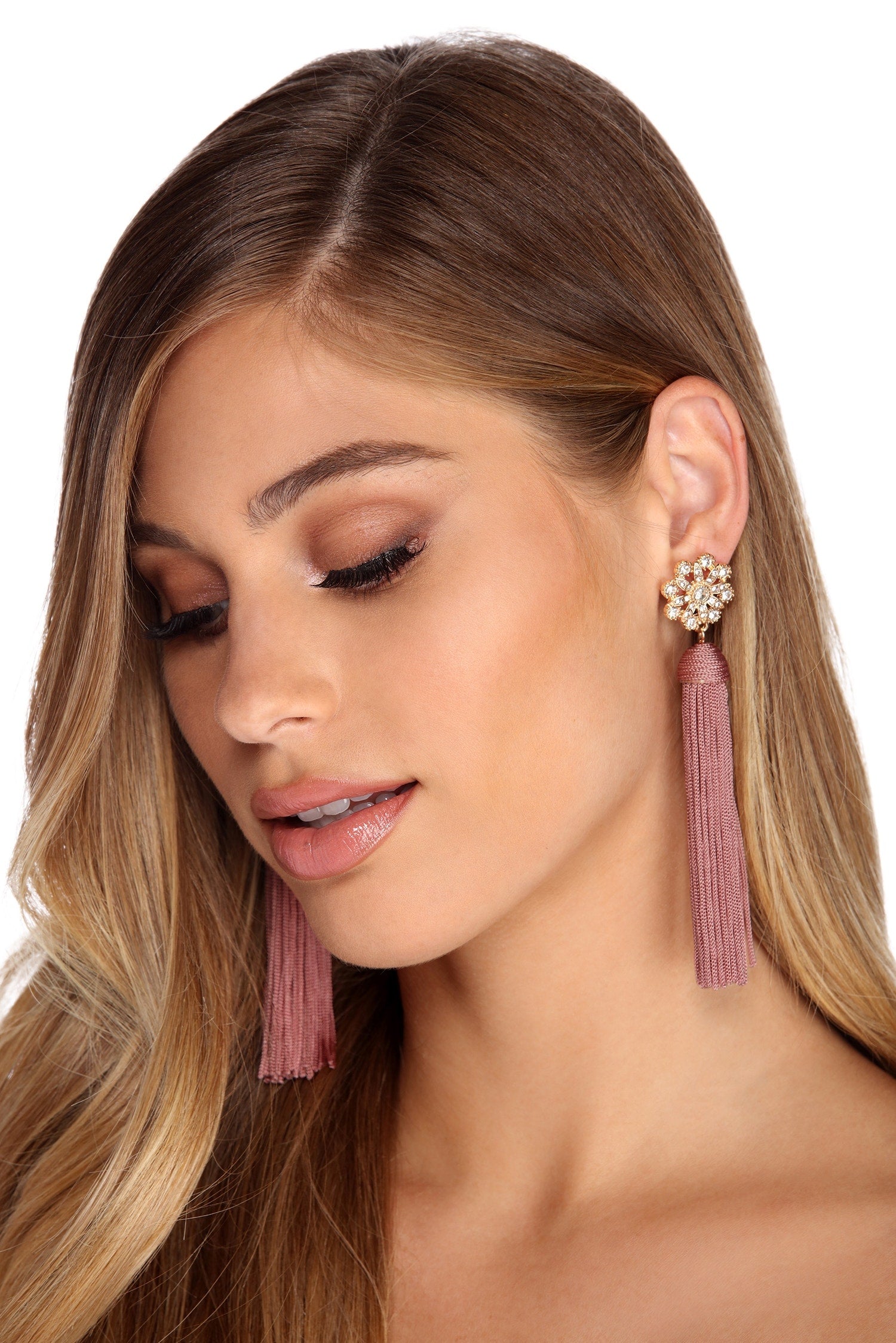 Bloom In Rhinestones Tassel Earrings