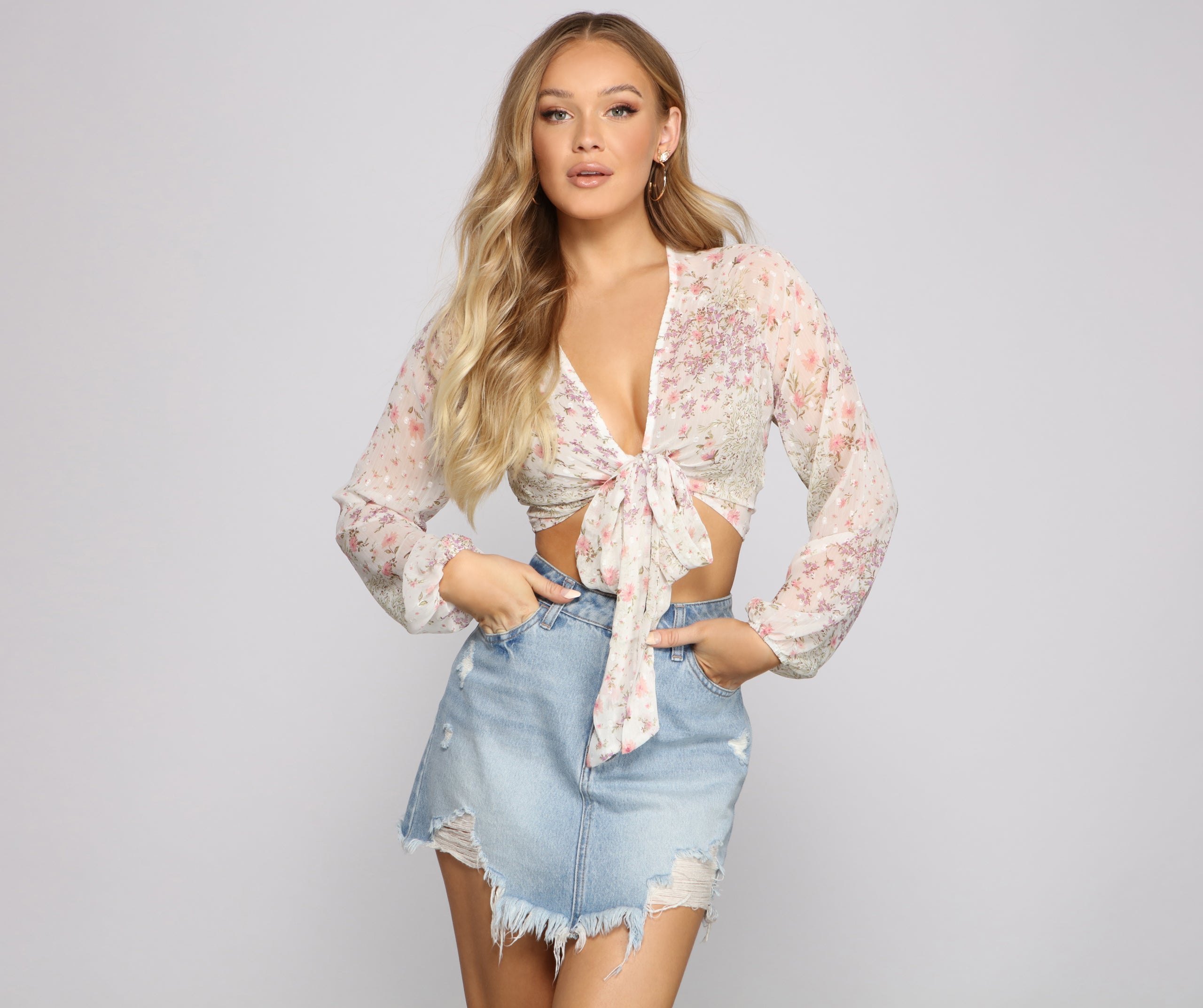 Brunch Ready Floral Tie-Front Top