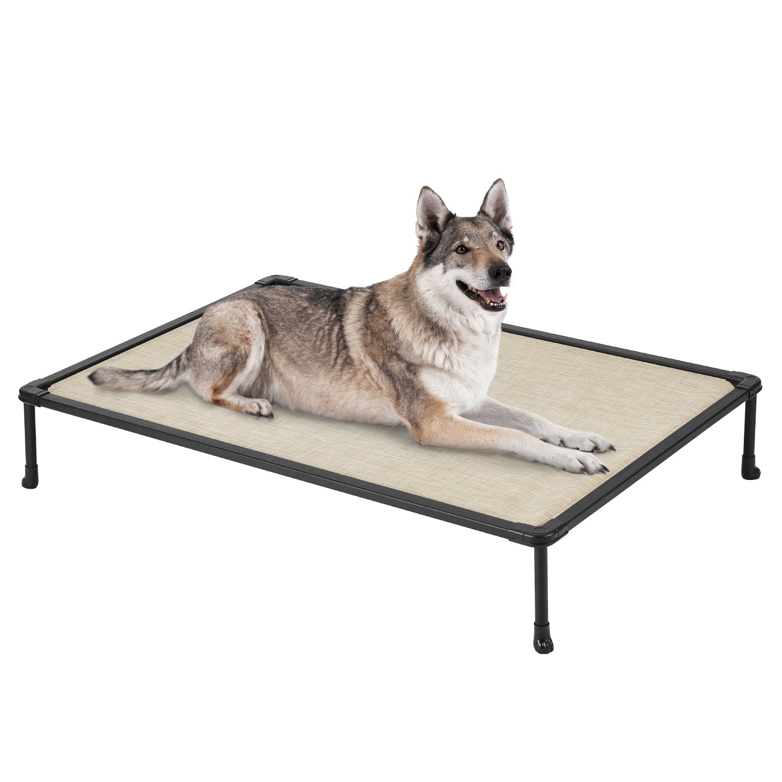 Veehoo Chewproof Dog Bed， Cooling Raised Dog Cots with Black Metal Frame， X Large， Beige Coffee
