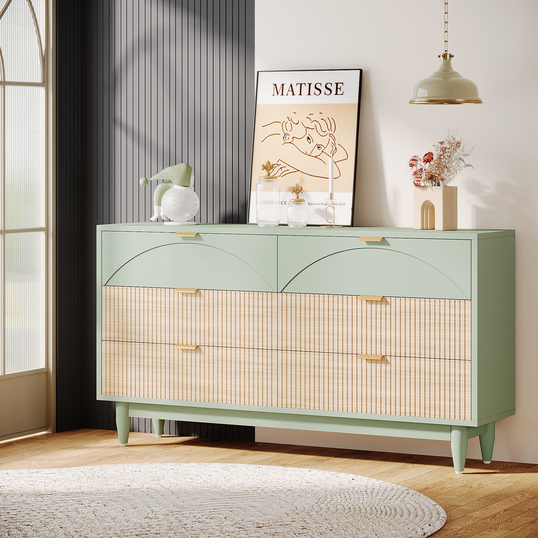 Modern 6-Drawer Dresser, 55 Inches Storage Chest of Drawers