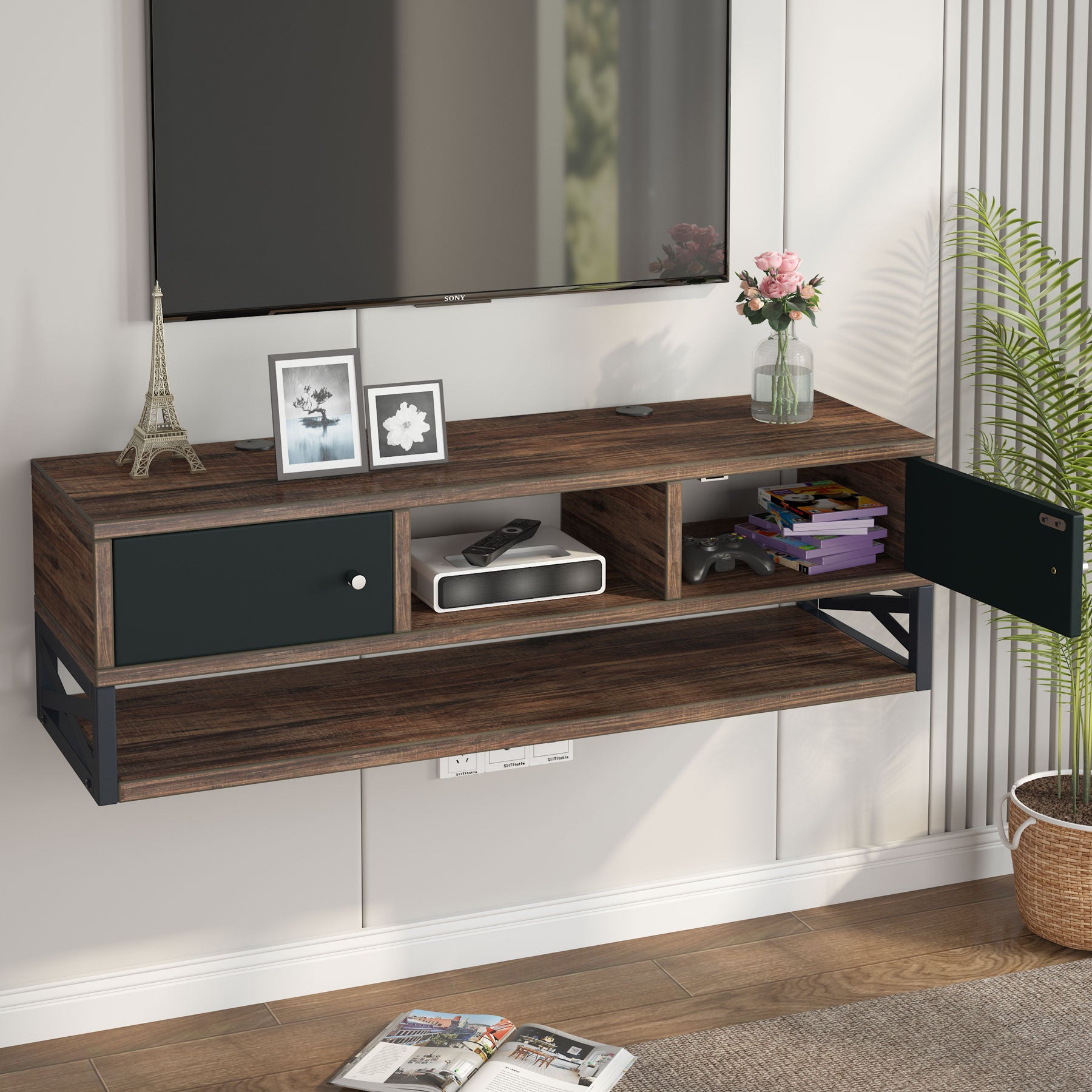 Floating TV Stand, 3-Tier Entertainment Center Media Console Shelf