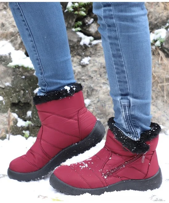 Red Faux-Fur Lined Puffer Snow Boot - Women