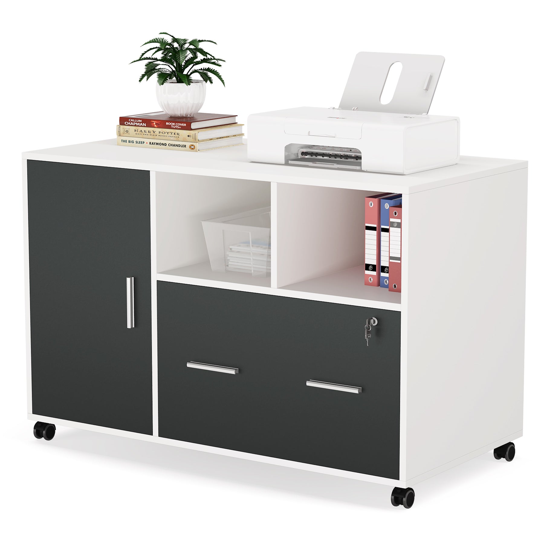 Mobile File Cabinet, Modern Filing Cabinet with Lock and Drawer