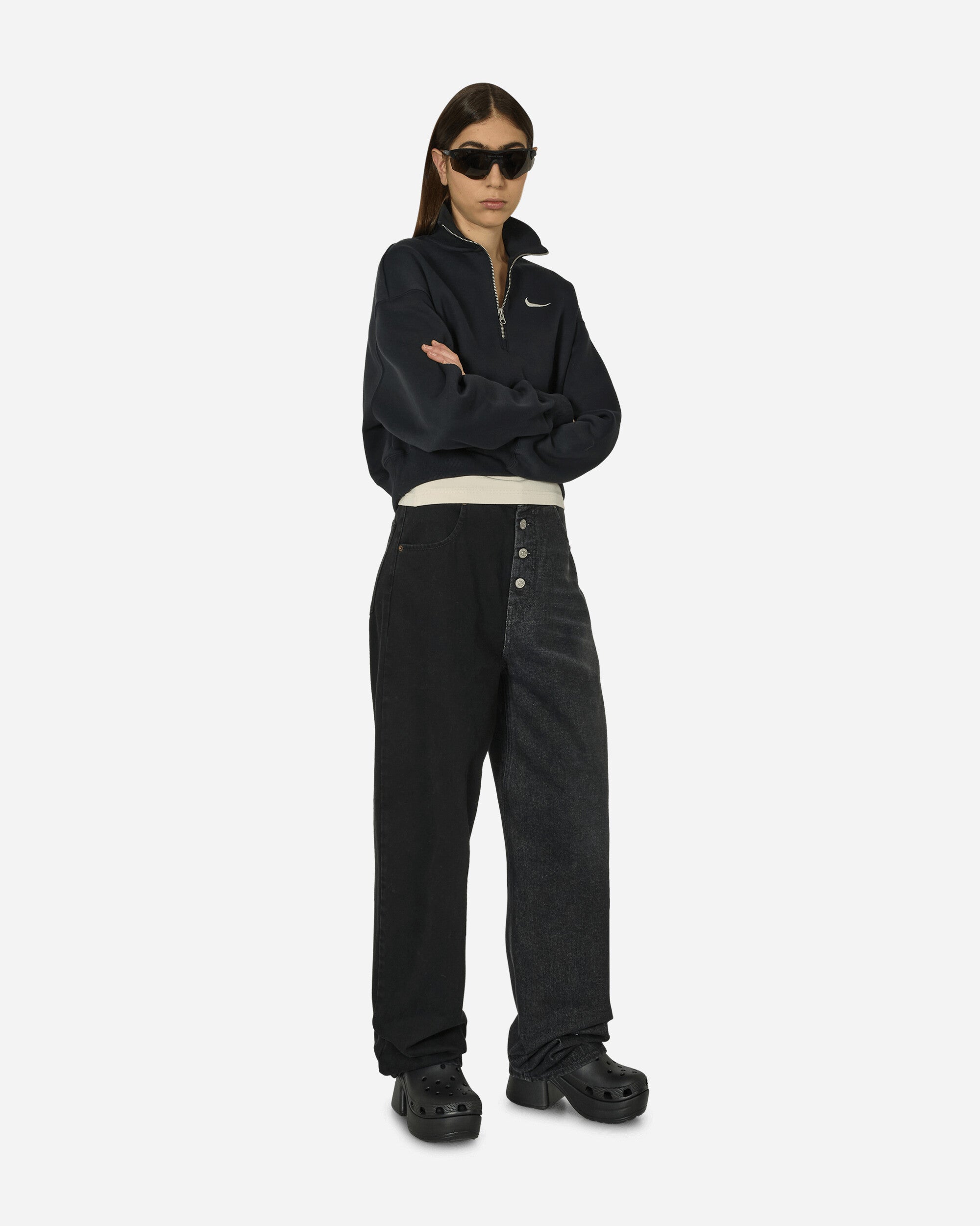 Phoenix Fleece 1/2 Zip Cropped Sweatshirt Black