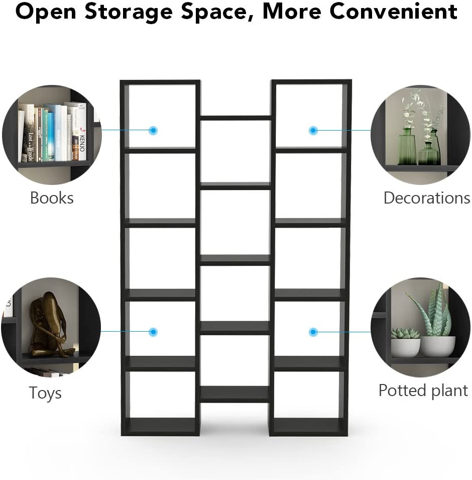 Modern Bookcase, 5-Shelf Storage Organizer with 14-Cube Display Bookshelf