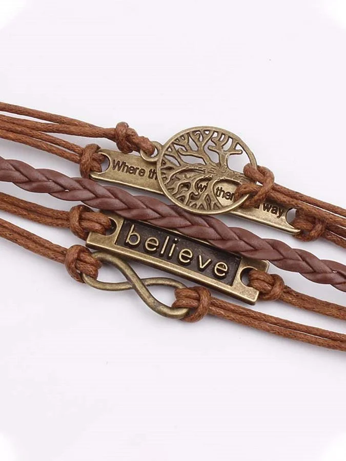 women's vintage believe tree of life leather bracelet