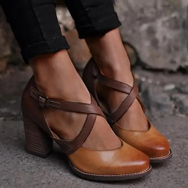 Women Vintage Color Block Sandals