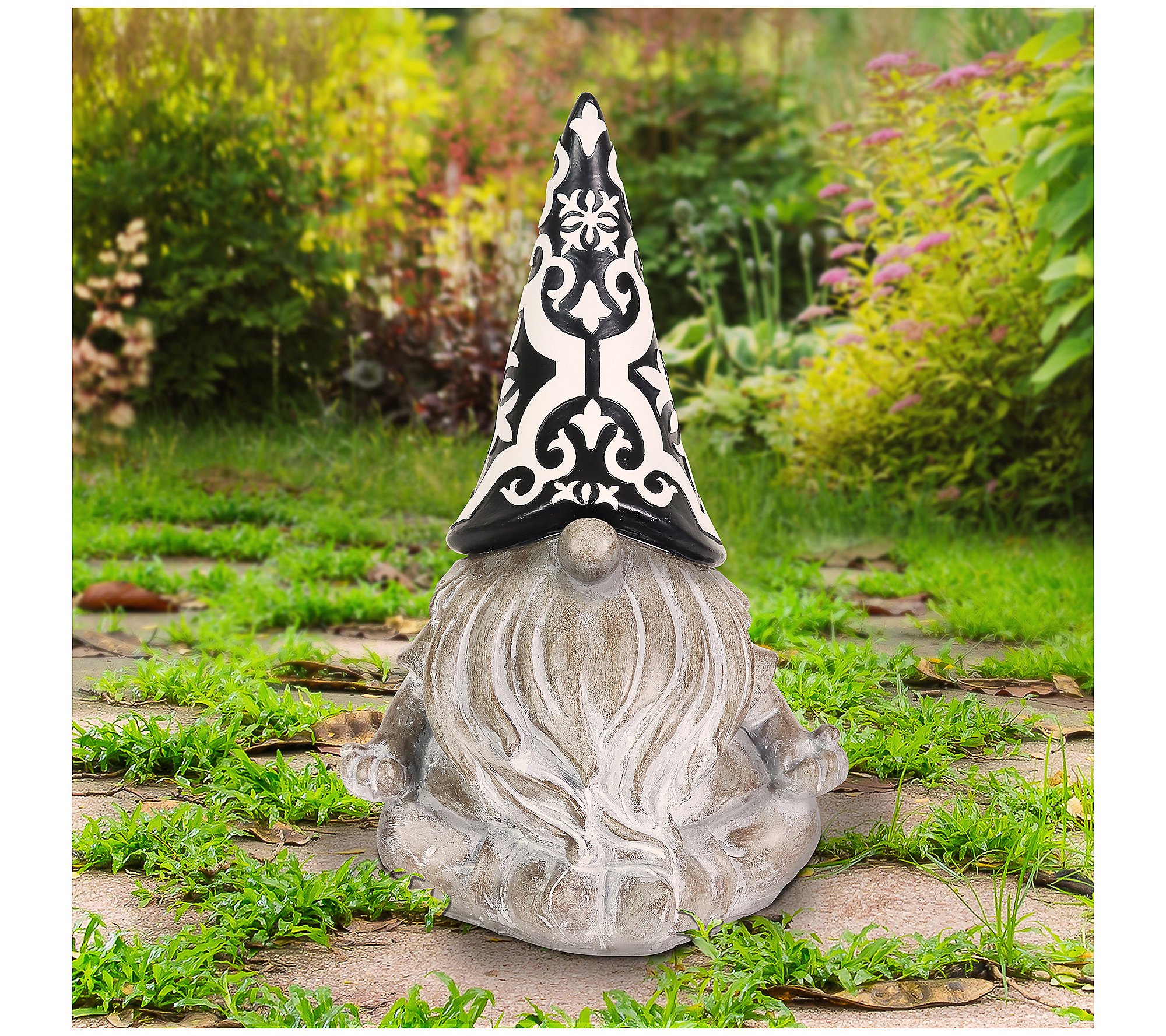 Exhart Solar Black and White Hat Gnome