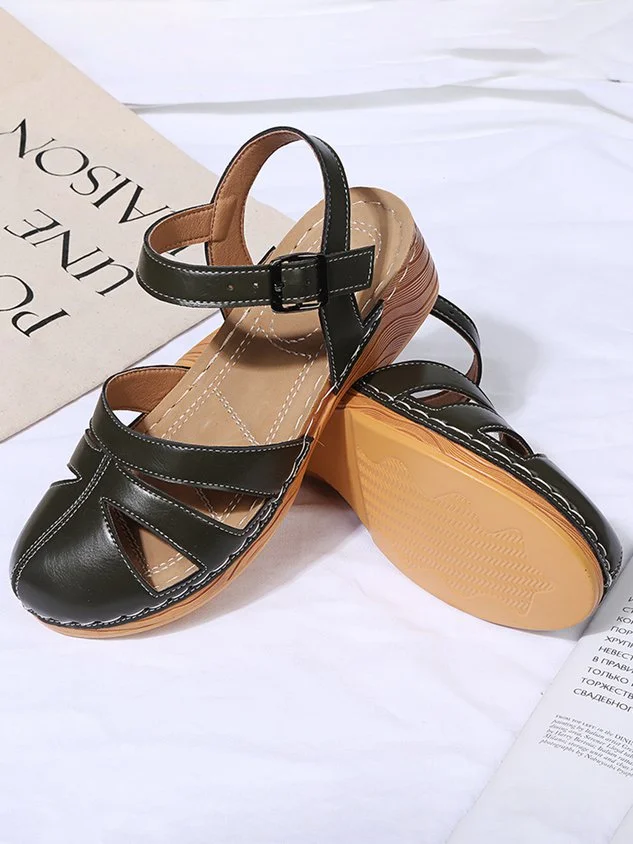 Vintage Covered Toe Roman Wedge Sandals