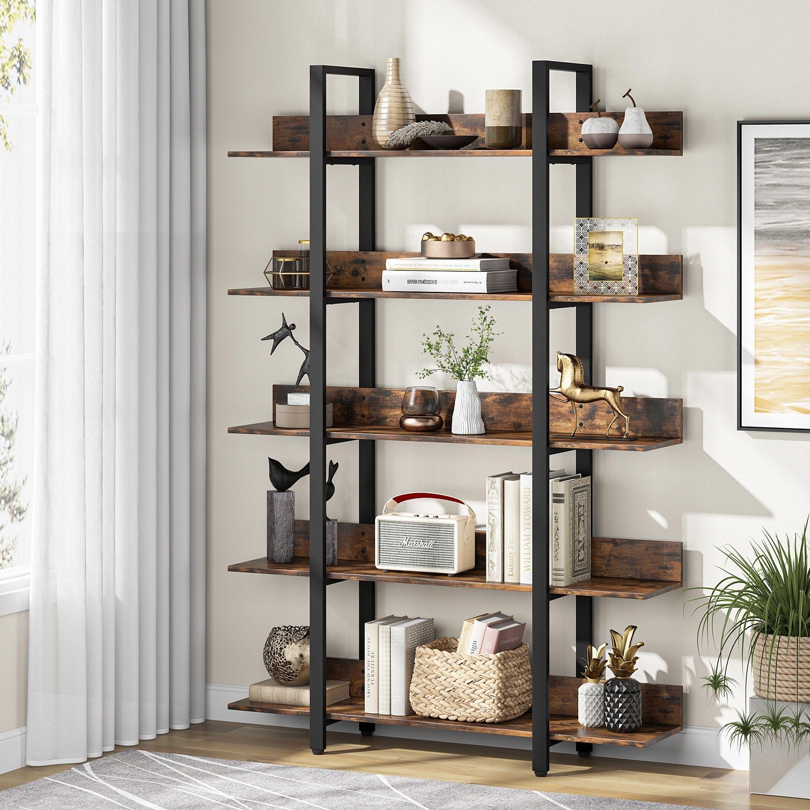 5-Tier Bookshelf, Industrial 5-Shelf Etagere Bookcase