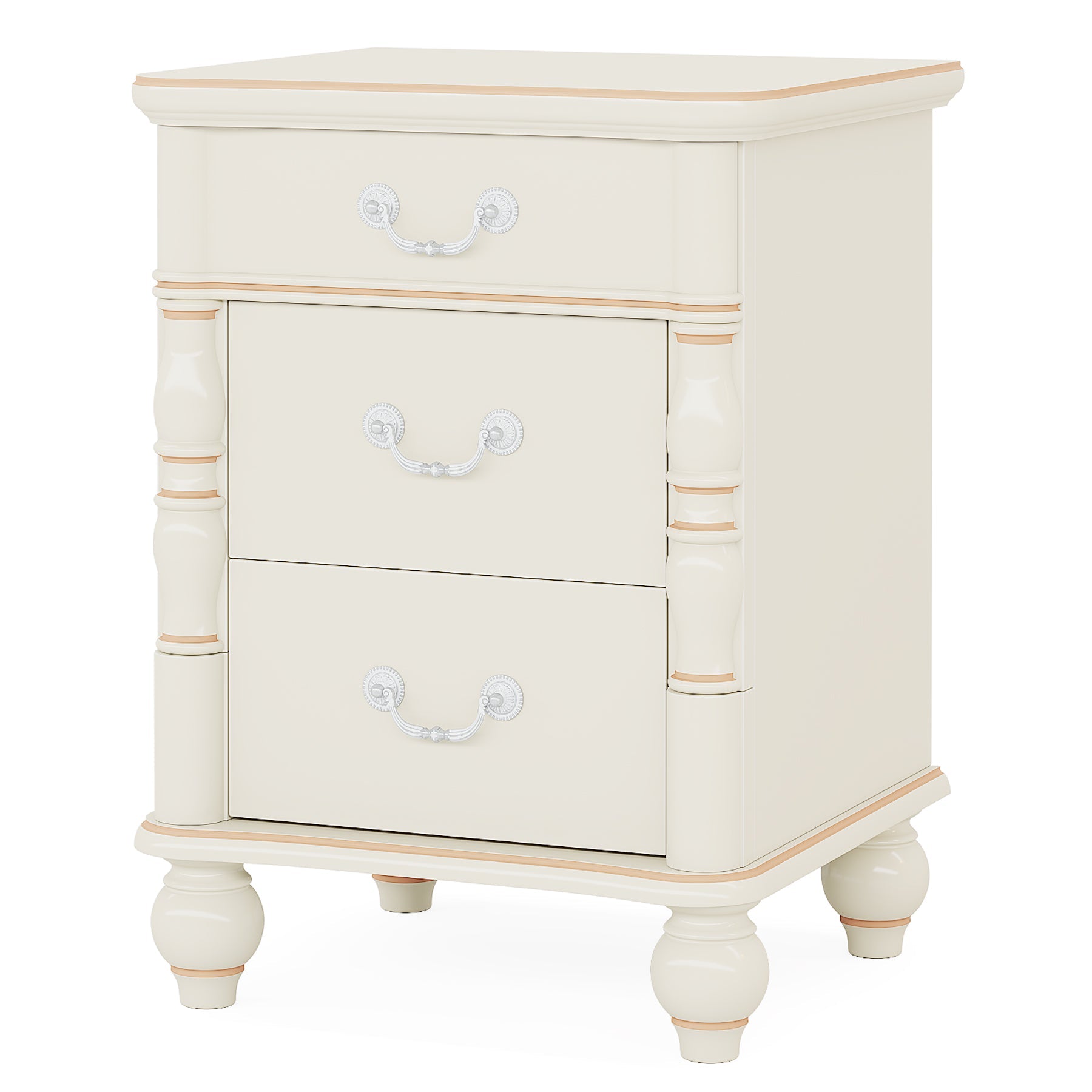 3 Drawers Nightstand, Modern  Bedside End Table with Solid Wood Legs