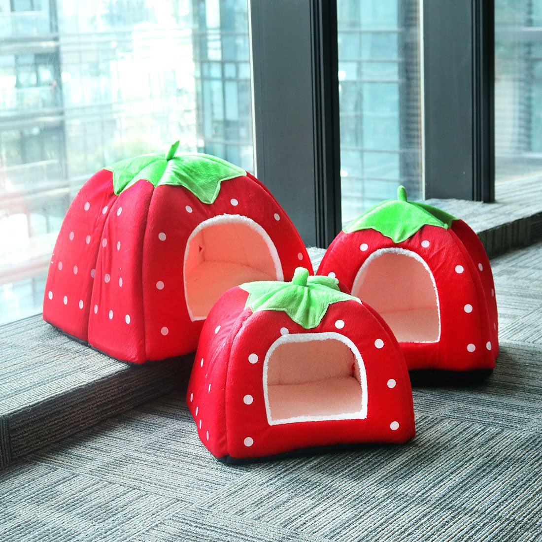 Foldable Strawberry Pet Dog Cat Bed Doggy Kennel House Puppy Basket Pat L