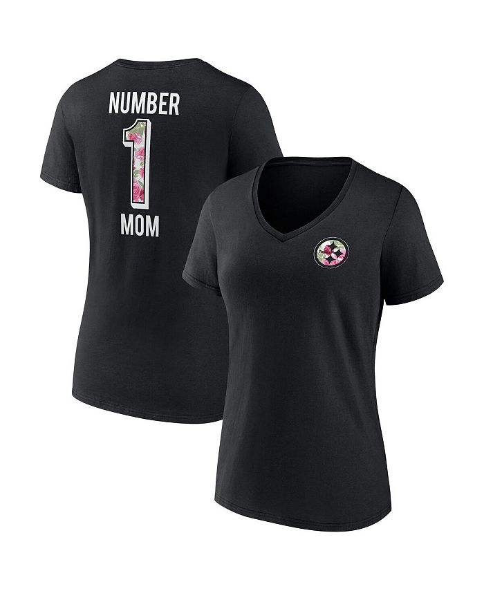 Women's Branded Black Pittsburgh Steelers Plus Size Mother's Day #1 Mom V-Neck T-shirt
